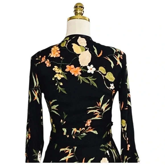 ZARA Black Floral Print Button Down Flowy Cottagecore Maxi Dress Size S - Picture 12 of 14